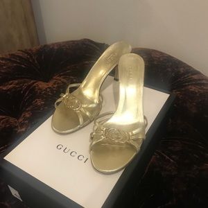 Authentic Gucci Metallic Gold Slides Size 7.5